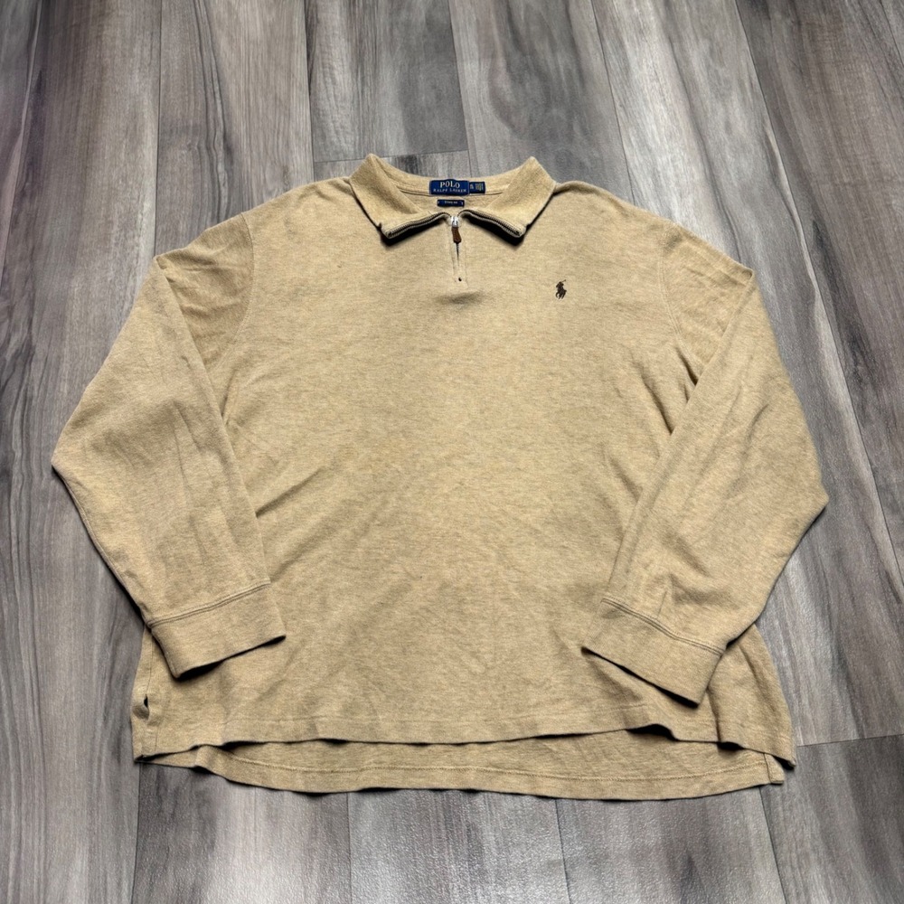 Polo Ralph Lauren Estate Rib Quarter Zip Pullover Tan Heather Mens XL